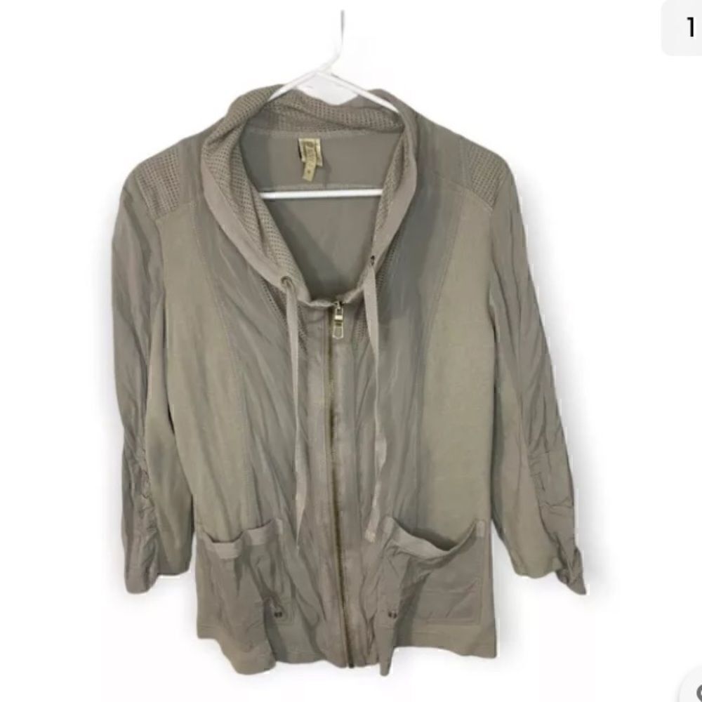 XCVI Green Mesh Zip Drawstring Utility Rayon Jacket Top US Med Women’s
